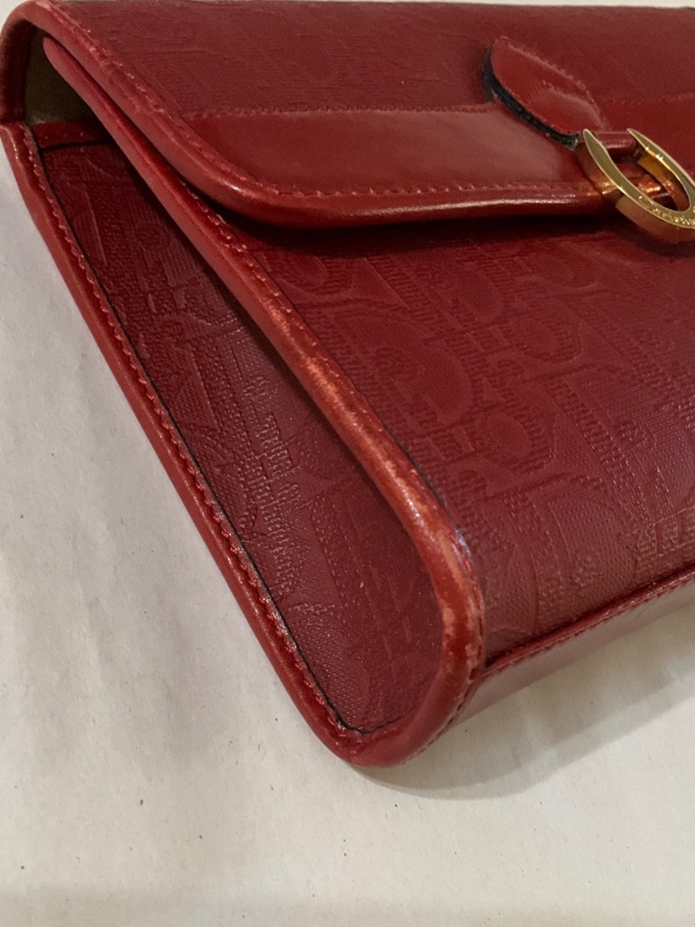 Dior Red Leather Clutch with Gold Ring Hardware - Picture 10 of 14